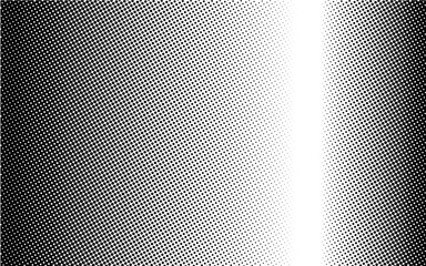 Vertical left and right gradient halftone dotted ratio 70-30 background. Dots texture banner template. Texture overlay grunge distress linear. Black and white duotone faded effect layout. illustration - obrazy, fototapety, plakaty