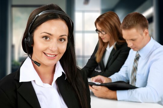 Call center workers in office for smart customer service, AI generated image