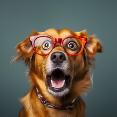 shocked dog with glasses best for advertisement 