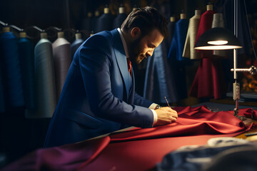 A Professional Tailor Crafting a Bespoke Suit - obrazy, fototapety, plakaty