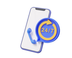 Call center customer online service via phone 24 hours 7 days on isolated background. helpdesk chat contact bubble circle arrow communication social media support consultant talk. 3d render