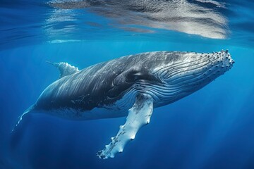 Young Humpback Whale In Blue Water.