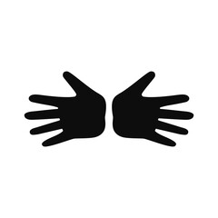 Two blank open hand palm together. Vector black silhouette.