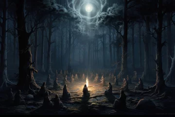 Foto op Aluminium A mystical forest with ancient druids performing a moonlight ritual. © Jelena