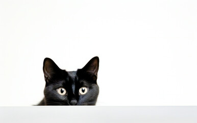 Fototapeta premium Black cat against white background with copyspace