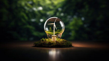 Eco-Friendly Power Generation: Wind Turbine Enclosed in a Lightbulb, Signifying Renewable Energy Innovation