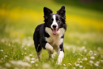 Graceful Border Collie Strolling Through Lush Green Fields