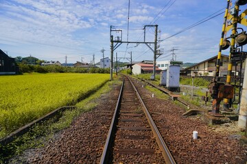Fototapeta premium railway in the countryside 線路は続くよどこまでも