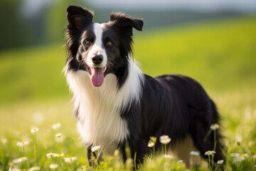 Collie Beauty: Pet Dog Enjoying a Spring Walk in the Verdant Fields