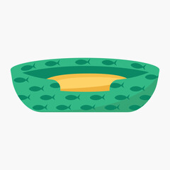 Cat and dog bed, cozy, green with fish silhouettes. Vector illustration