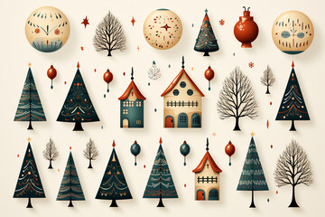 Obraz premium Flat design christmas element collection on white background. AI generative