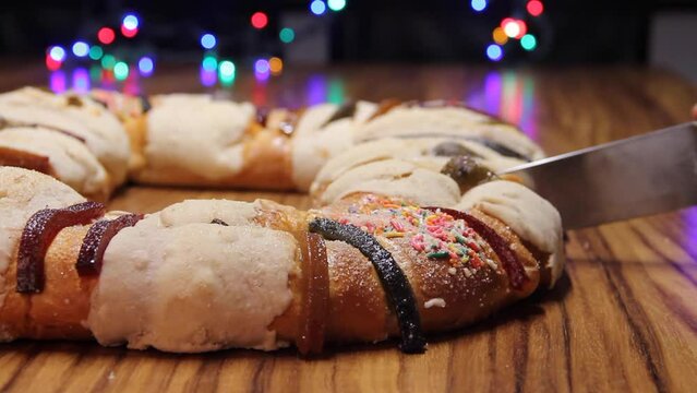 cut the Kings cake, Roscon de reyes or Rosca de reyes