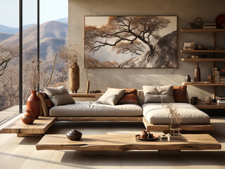 Minimalist japandi home interior design of modern living room.
