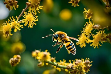 Honey bees on the flower and doing hard work for making sweet honey