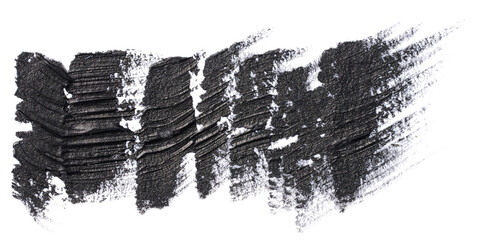 Black paint stroke with bristle brush, swatch isolated on white background - obrazy, fototapety, plakaty
