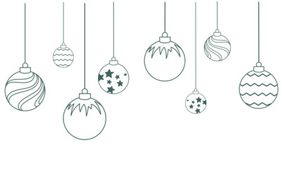 background banner christmas vector, christmas bauble line art style vector decoration set