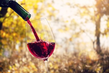 Pouring tasty alcohol red wine in glass