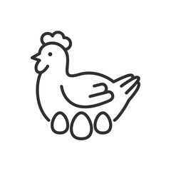 Chicken sitting on eggs, linear icon. Line with editable stroke