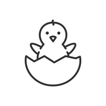 recommend clip art: Chicken hatching from an egg, linear icon. Line with editable stroke