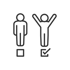 Candidates, linear icon. People and check marks. Line with editable stroke