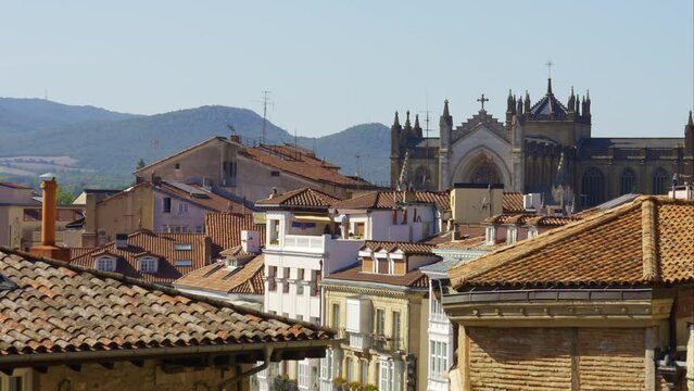 Panoramic view of the rooftops of the buildings of the monumental city of Vitoria, Spain.