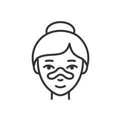 Woman with a patch against black dots on nose, linear icon. Line with editable stroke