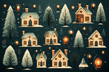 Vector flat christmas element collection. AI generative