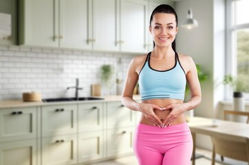 Hands on stomach of woman during diet, AI generated image