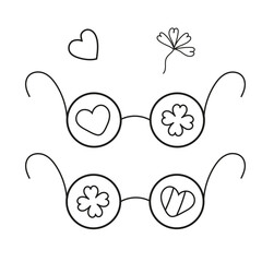 Patricks day round glasses. Vector illustration isolated black outline icon. Symbol Doodle Irish.