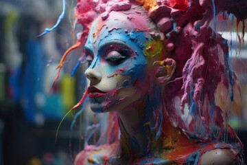 Meticulous Glitter: Hyperrealistic Pink Face Art