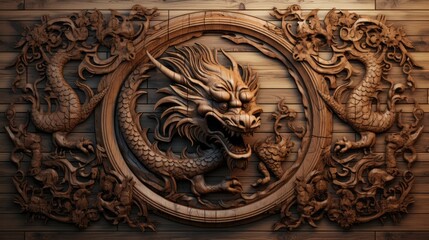 Wooden Dragon symbol of the year 2024. Year of the Dragon, Chinese New Year.