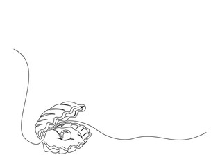 Continuous one line drawing of open pearl shell. Simple illustration of shell with pearl outline vector illustration