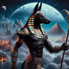 Anubis, the Egyptian god with the head of a dog - obrazy, fototapety, plakaty
