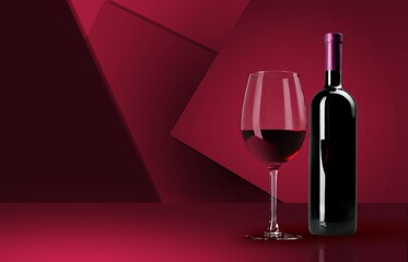 Bottle and glass of tasty alcohol red wine