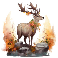 Transparent deer watercolor illustration