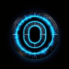 Number 0 with circle futuristic blue glow on black background