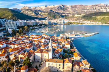 Town of Budva historic architecture aerial view