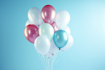 flying birthday balloons on blue background