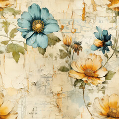 Seamless vintage pattern with flowers background