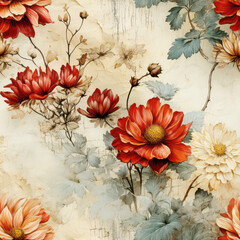 Seamless vintage pattern with flowers background
