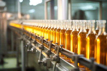 Extract Bottles Moving Down the Production Line