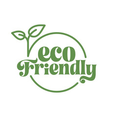 Eco friendly badge stamp. Eco friendly logo sticker with leaf. Environmental conservation and ecological sustainability awareness design.
