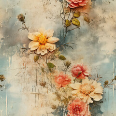 Seamless vintage stylish beautiful flowers background, seamless pattern, ai generative