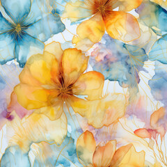 Seamless watercolor abstract flowers background, ai design pattern