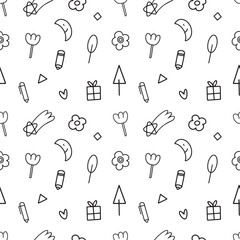 doodle cartoon hand drawn with black line seamless pattern background for illustration, wrapping, wallpaper