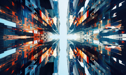 Fototapeta premium Kaleidoscopic view of skyscrapers, blending urban architecture with artistic flair.