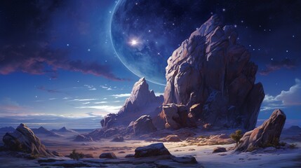 landscape with moon in desert generated by AI tool 