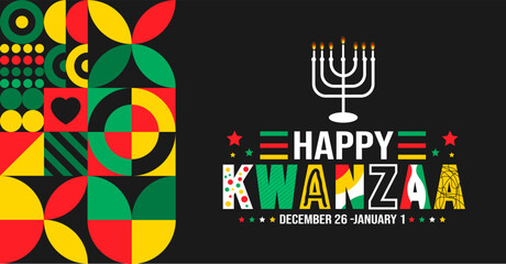 December is Happy Kwanzaa background template. Holiday concept. background, banner, placard, card, and poster design template with text inscription and standard color. vector illustration.
