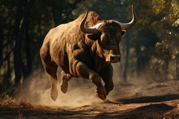 Running bull in the wild