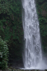 Tropical waterfall in Asia in the wild jungle on the island of Bali